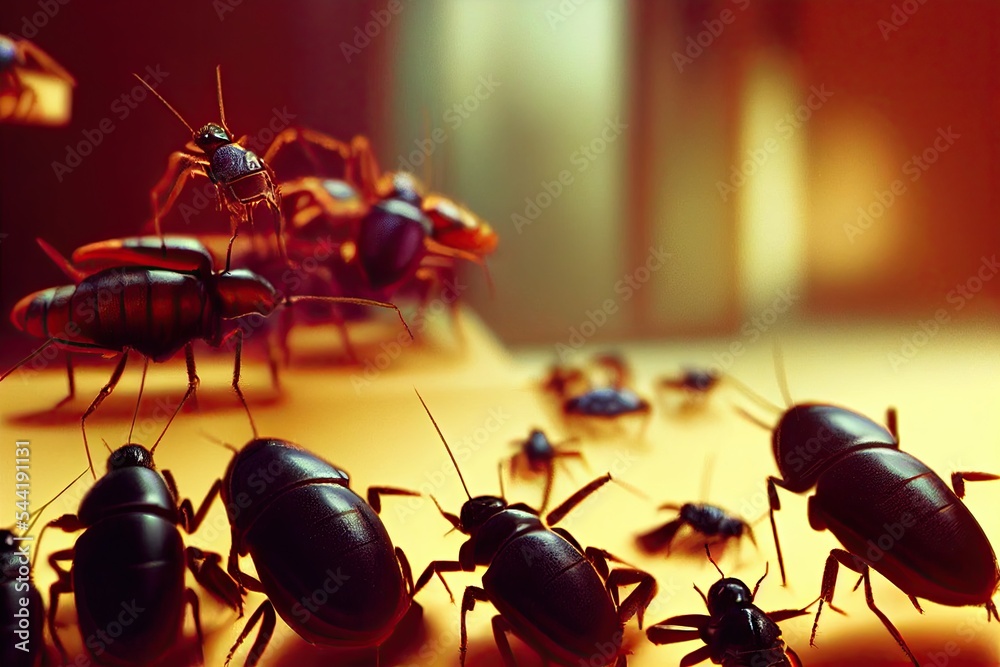 A lot of cockroaches infest the house. Germanic cockroach and blatta