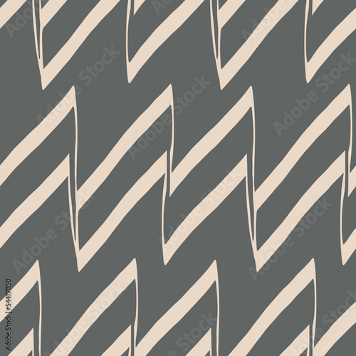 Zigzag dark, abstract beige zigzag on the grey background, geometric seamless pattern.