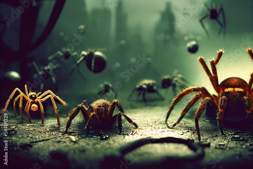 Fototapeta Spiders infesting urban houses at night time