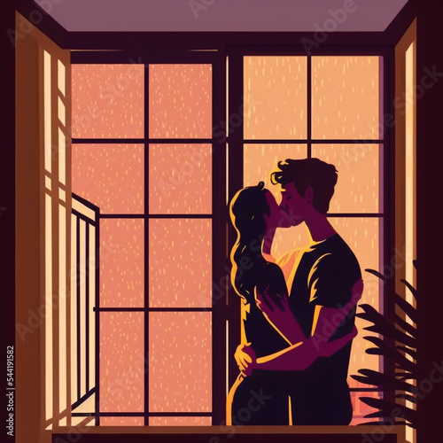 silhouettes of people kissing  couple  romance