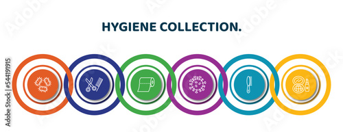 editable thin line icons with infographic template. infographic for hygiene collection. concept. included parasite, grooming, paper towel, pathogen, primp, cosmetics icons.