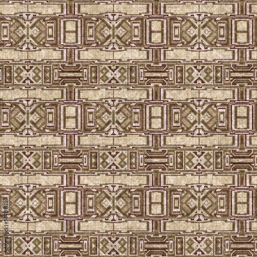 Sepia brown geometric canvas effect seamless texture. Material geo organic pattern. Worn vintage decorative design. 