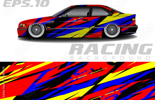 Rally racing car wrap design vector for vehicle vinyl stickers and automotive decal livery photo