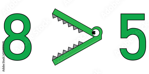 Greater than symbols in math. Crocodile inequality symbols. Vector illustration isolated on white background.