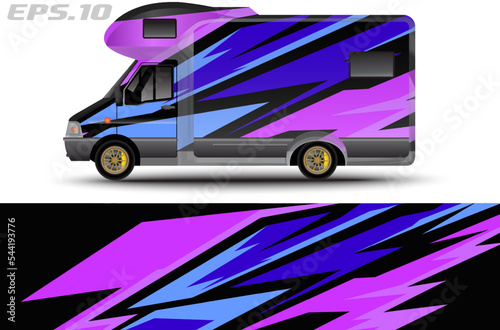 Camper van car wrap design vector for vehicle vinyl stickers and automotive decal livery photo