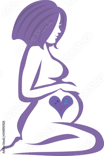 Pregnant women in third trimester of pregnancy. Illustration for websites, magazines and brochures. Web. Beautiful pregnant woman, line drawing. Pregnant woman symbol, stylized vector sketch.