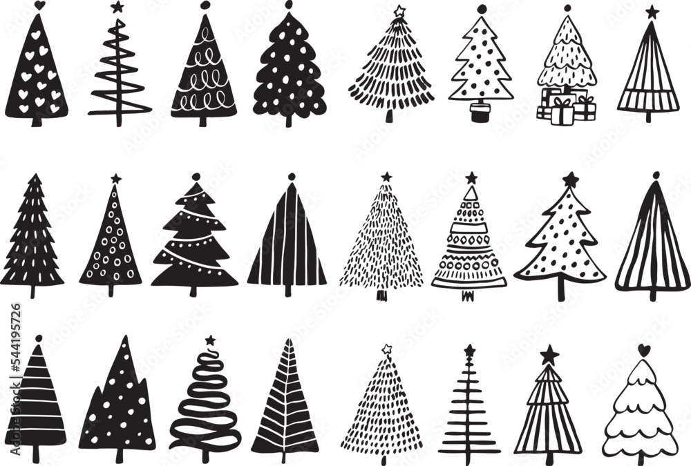 Christmas Tree Vector Bundle SVG 24 Original Trees Black and White