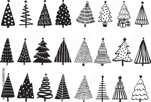 Christmas Tree Vector Bundle SVG 24 Original Trees Black and White