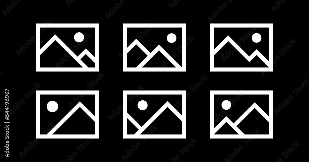 Image icons set. Abstract painting of mountains and sun. Pictogram denoting photo or media content. Image icons set. Abstract painting of mountains and sun. Pictogram denoting photo or media content.