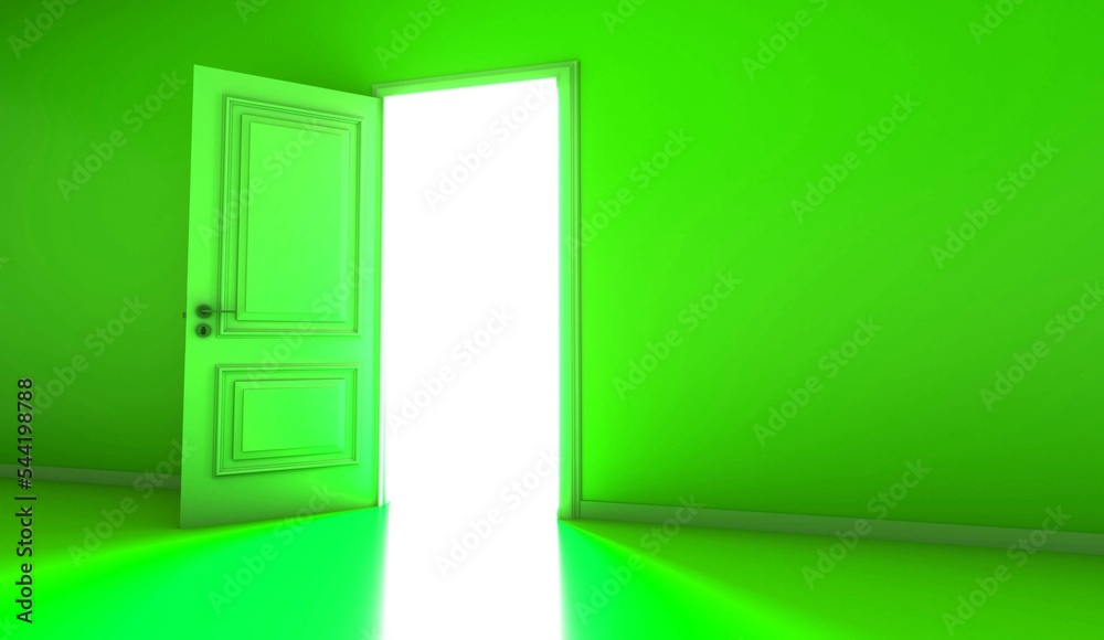 Open the door. Symbol of new career, opportunities, business ventures and initiative. 3d rendering. Open the door. Symbol of new career, opportunities, business ventures and initiative. 3d rendering.