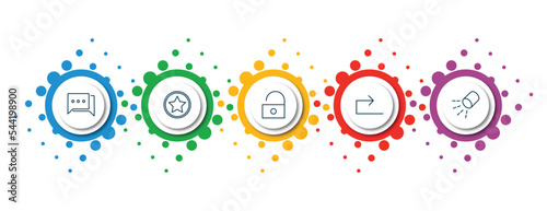 editable thin line icons with infographic template. infographic for user interface concept. included bubble speech, favorites button, unblocked, forward, lightining icons.