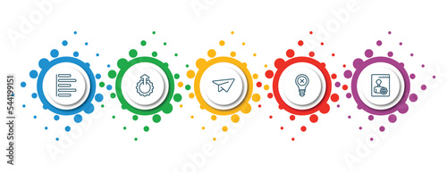 editable thin line icons with infographic template. infographic for user interface concept. included justified, upload up, flying origami airplane, bad idea, user tings interface icons.