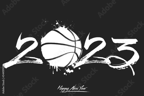 Happy New Year 2023 and basketball ball
