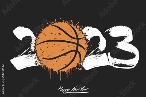 Happy New Year 2023 and basketball ball