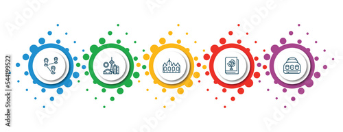 editable thin line icons with infographic template. infographic for travel concept. included road map and pin, , vaticano, geography book, baby bag icons.