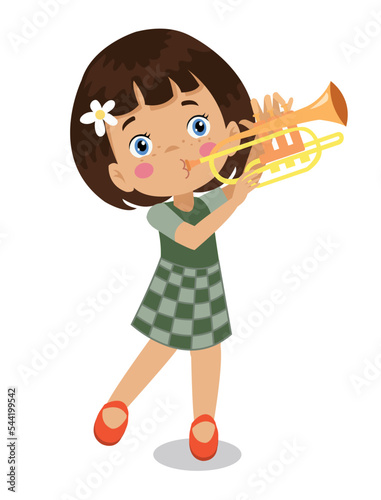 Mutlu çocuk trompet çalıyor music photo