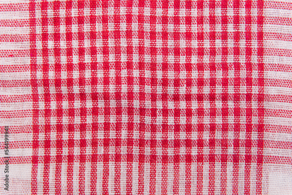 Fototapeta premium Plaid Abstract Pattern Fabric Picnic Tablecloth Vintage Gingham Background Checkered Texture Red