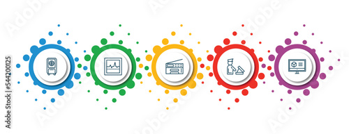 editable thin line icons with infographic template. infographic for technology concept. included air cooler, electrocardiogram line, printer tool, customs, 3d printing software icons.