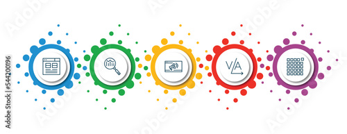 editable thin line icons with infographic template. infographic for technology concept. included user interface, search engine marketing, marketing automation, kerning, pixels per inch icons.