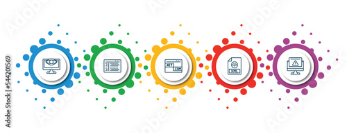 editable thin line icons with infographic template. infographic for programming concept. included seo monitoring, program interface, web domain, xml, program error icons.