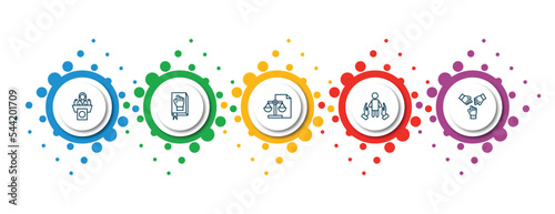 editable thin line icons with infographic template. infographic for political concept. included politicians, oath, political balance, human rights, unity icons.