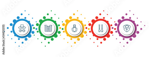 editable thin line icons with infographic template. infographic for luxury concept. included ganster, resort, fragrance, earrings, tuxedo icons.