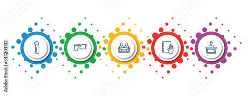 editable thin line icons with infographic template. infographic for law and justice concept. included pepper spray, electroshock weapon, jury, law and justice, court trial icons.