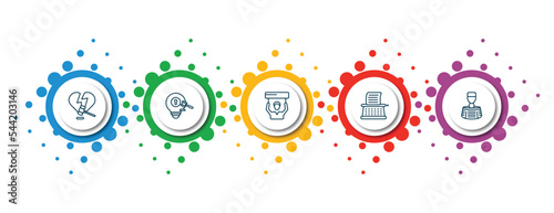 editable thin line icons with infographic template. infographic for law and justice concept. included divorce, intellectual property, civil rights, stenographer, prisoner icons.