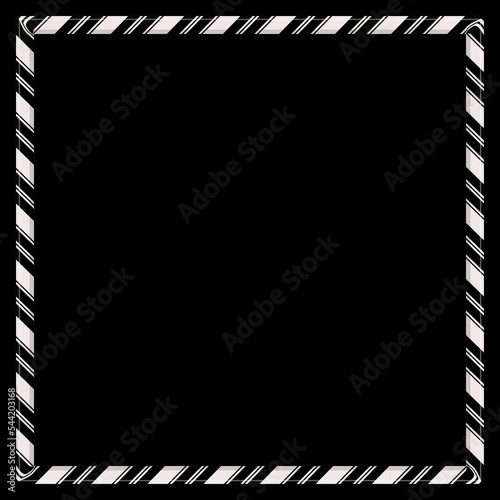 Black and white candy cane frame on black background