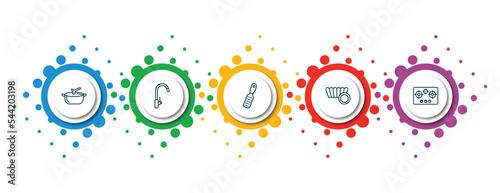 editable thin line icons with infographic template. infographic for kitchen concept. included pot, kitchen tap, grater, mould, stove icons.