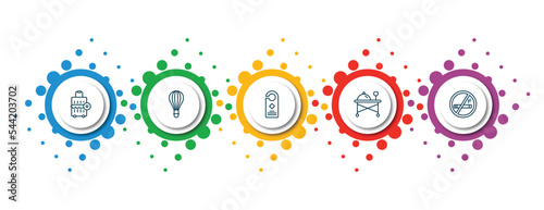 editable thin line icons with infographic template. infographic for hotel and restaurant concept. included left-luggage, balloon, door hanger, room service, no smoking icons.