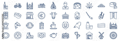 Papier peint Collection of icons related to Netherland, including icons like Beer, Bicycle, Canal, Boat and more