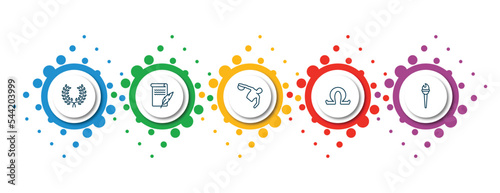 editable thin line icons with infographic template. infographic for greece concept. included laurel, letter quill, sports games, omega, sports torch icons.