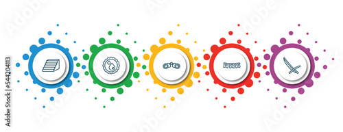 editable thin line icons with infographic template. infographic for general concept. included steps, save water badge, binocular, party decoration, deckchair icons.