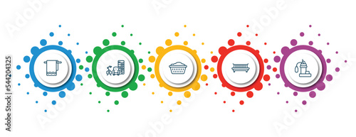 editable thin line icons with infographic template. infographic for furniture & household concept. included towel, livingroom, laundry hamper, daybed, sump pump icons.