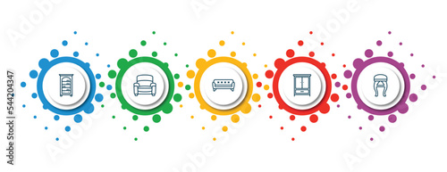 editable thin line icons with infographic template. infographic for furniture concept. included bookcase, armchair, sofa, clo, stool icons.