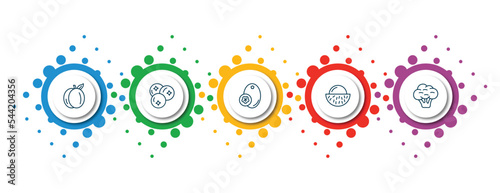 editable thin line icons with infographic template. infographic for fruits and vegetables concept. included apricot, blueberries, breast milk fruit, rambutan, cauliflower icons.