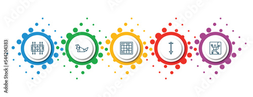 editable thin line icons with infographic template. infographic for free time concept. included table football, origami, sudoku, pogo stick, climbing icons.