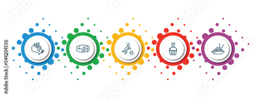 editable thin line icons with infographic template. infographic for food concept. included canadian, cheese wedge, alcoholic, muffin bake, chow mein icons.