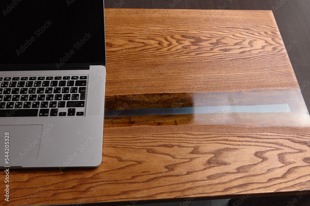 table made of epoxy resin and wood. Slabs table made of epoxy resin and wood. Slabs