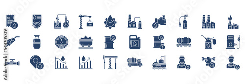 Collection of icons related to Oil Industry, including icons like Bill, Business, Crane, Experiment and more. vector illustrations, Pixel Perfect set
