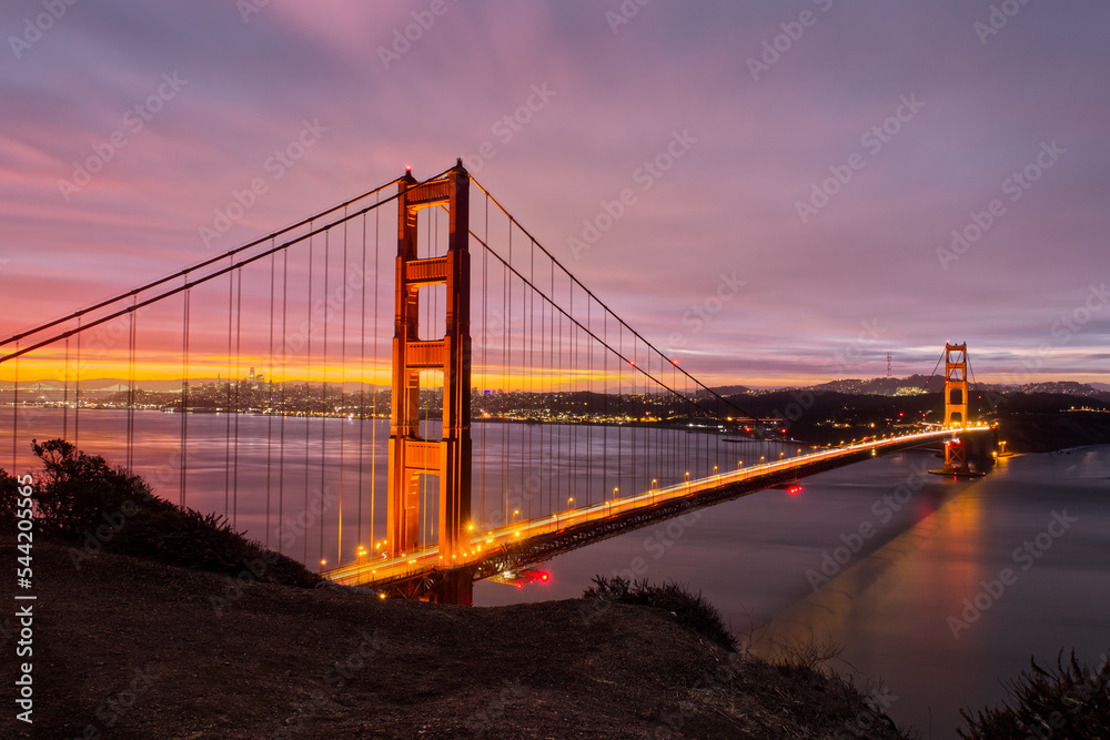 San Francisco Landmark Illuminated During a Cloudy Pink Sunrise San Francisco Landmark Illuminated During a Cloudy Pink Sunrise