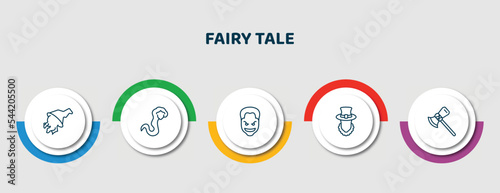 editable thin line icons with infographic template. infographic for fairy tale concept. included witch, rapunzel, joker, leprechaun, thor icons.