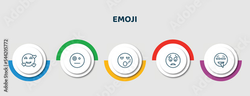 editable thin line icons with infographic template. infographic for emoji concept. included love emoji, sceptic emoji, sleeping worried drool icons.