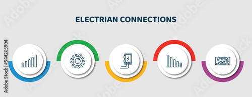 editable thin line icons with infographic template. infographic for electrian connections concept. included full, dimmer, fuse box, low, vga icons.