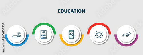 editable thin line icons with infographic template. infographic for education concept. included window scrolling medium, application form, digital display 60, atomic orbitals, diploma with a ribbon