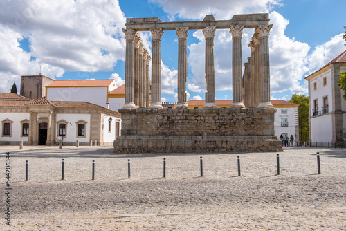 Dianna Temple (Tempo de Diana)  in Evora. Ancient roman temple in the old city of Evora, Portugal photo