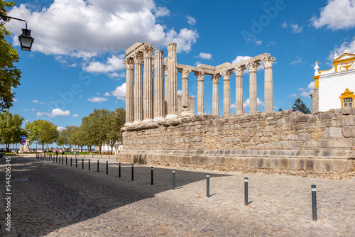 Dianna Temple (Tempo de Diana)  in Evora. Ancient roman temple in the old city of Evora, Portugal photo