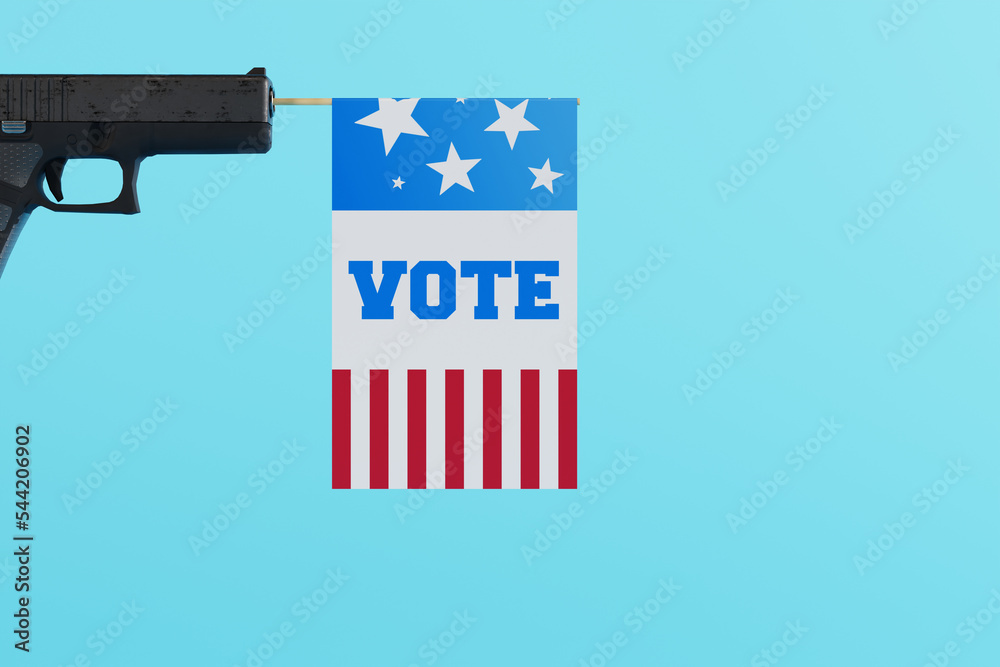 Pistol With The VOTE Flag Fired In The Colors Of The US Flag US Gun pistol-with-the-vote-flag-fired-in-the-colors-of-the-us-flag-us-gun