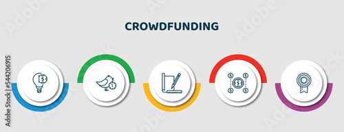 editable thin line icons with infographic template. infographic for crowdfunding concept. included equity, early bird, prototype, crowdfunding, reward icons.